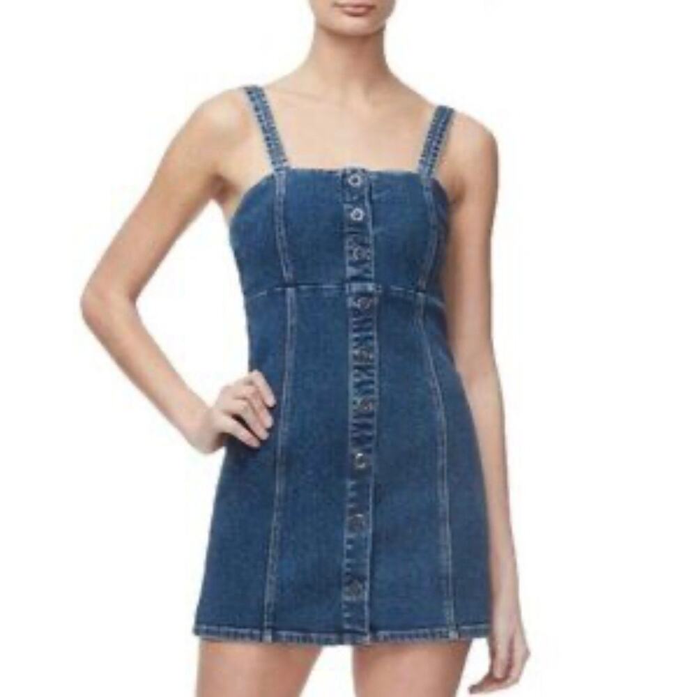 Good American Denim Snap To It Jean Button Front Mini Dress, Size 2